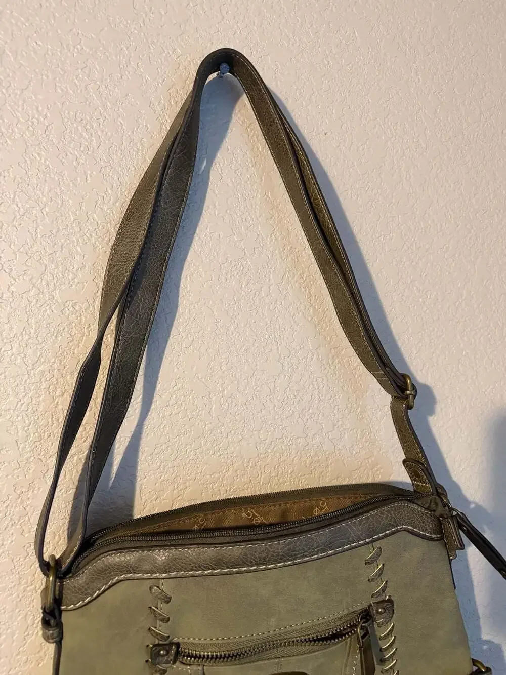 b.o.c. Born Concept Oakley Whipstitch Crossbody Organizer Bag in Olive Green